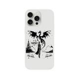 In My Fantasy Era Flexi phone case featuring a dragon and fantasy elements, with a frosty transparent design.
