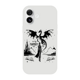In My Fantasy Era Flexi phone case featuring a dragon and fantasy landscape design, with precise openings for easy access.