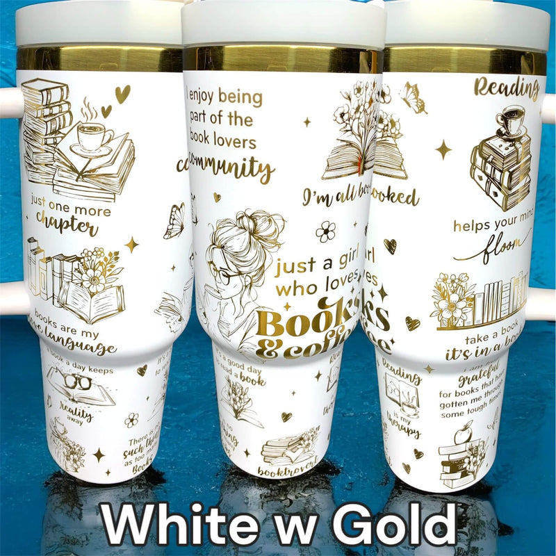Books and Coffee Tumbler Laser-Engraved Insulated Cup Gift