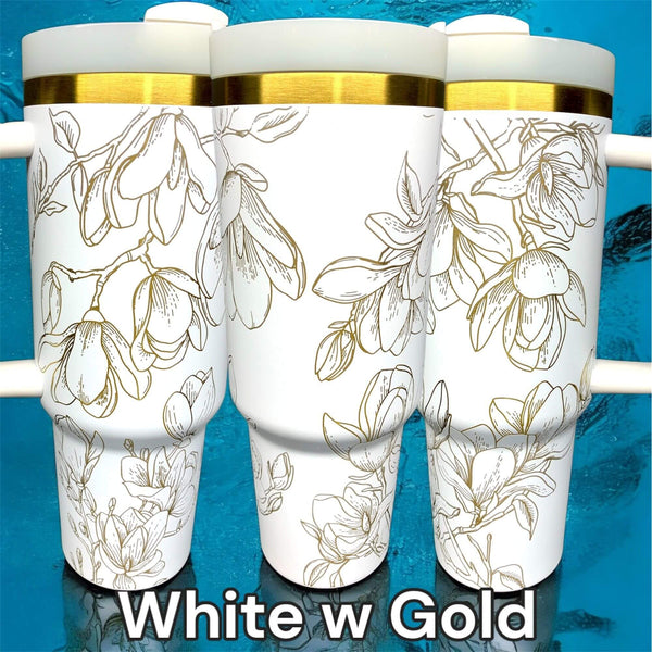 Magnolia Flower Loving Tumbler Laser-Engraved Insulated Cup Gift