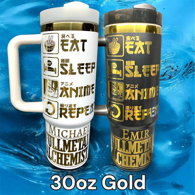 Eat Sleep Anime Repeat Tumbler Laser-Engraved Insulated Cup Gift