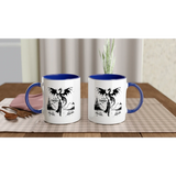 In My Fantasy Era 11oz white ceramic mug with blue rim and handle, perfect for hot beverages.