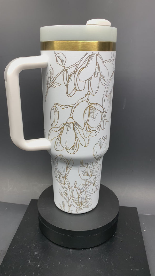 Magnolia Flower Loving Tumbler Laser-Engraved Insulated Cup Gift